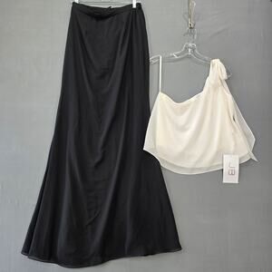 JB White Black Formal Maxi Dress Separates Chiffon Sleeveless $154 Womens 12